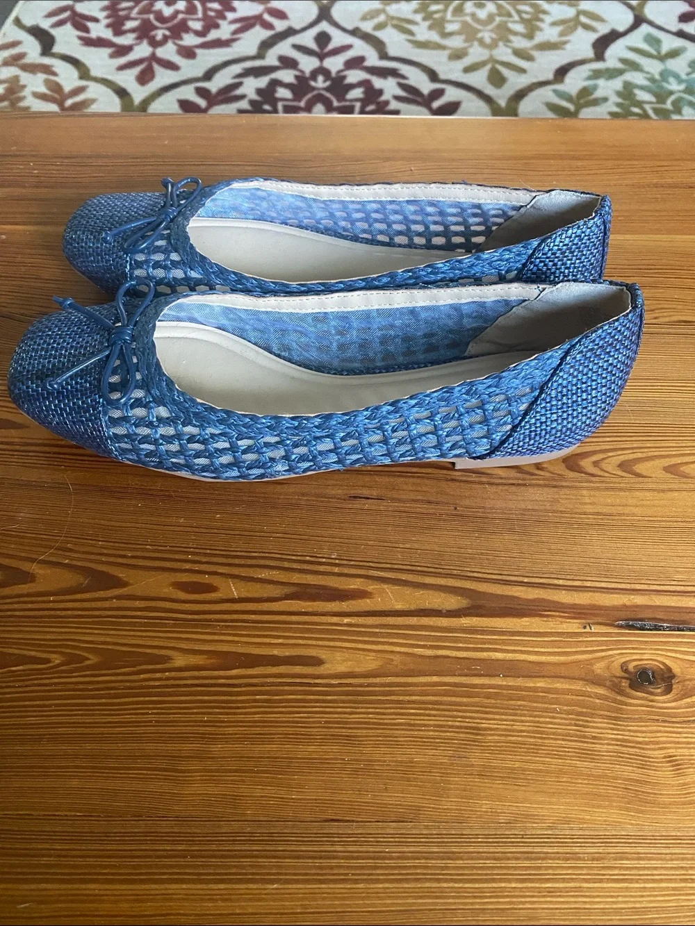 crown & ivy Blue Woven Ballet Flats with Bow Accent
